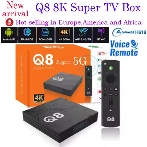 [Genuine] Q8 New Android 12.0 8K Smart TV Box with BT&amp;Voice Remote Control 4K UHD Support 5G Global Version Hot in USA UK Africa