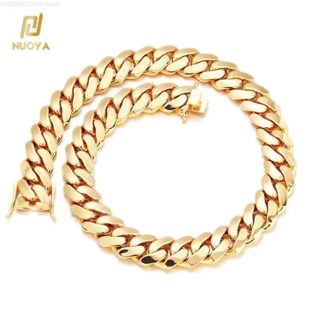 

NUOYA Wholesale 22mm 14K/18K Plated Gold Miami Cuban Link Chain Heavy Solid Cuban Chain Necklace for Men Hip Hop Fine Jewelry