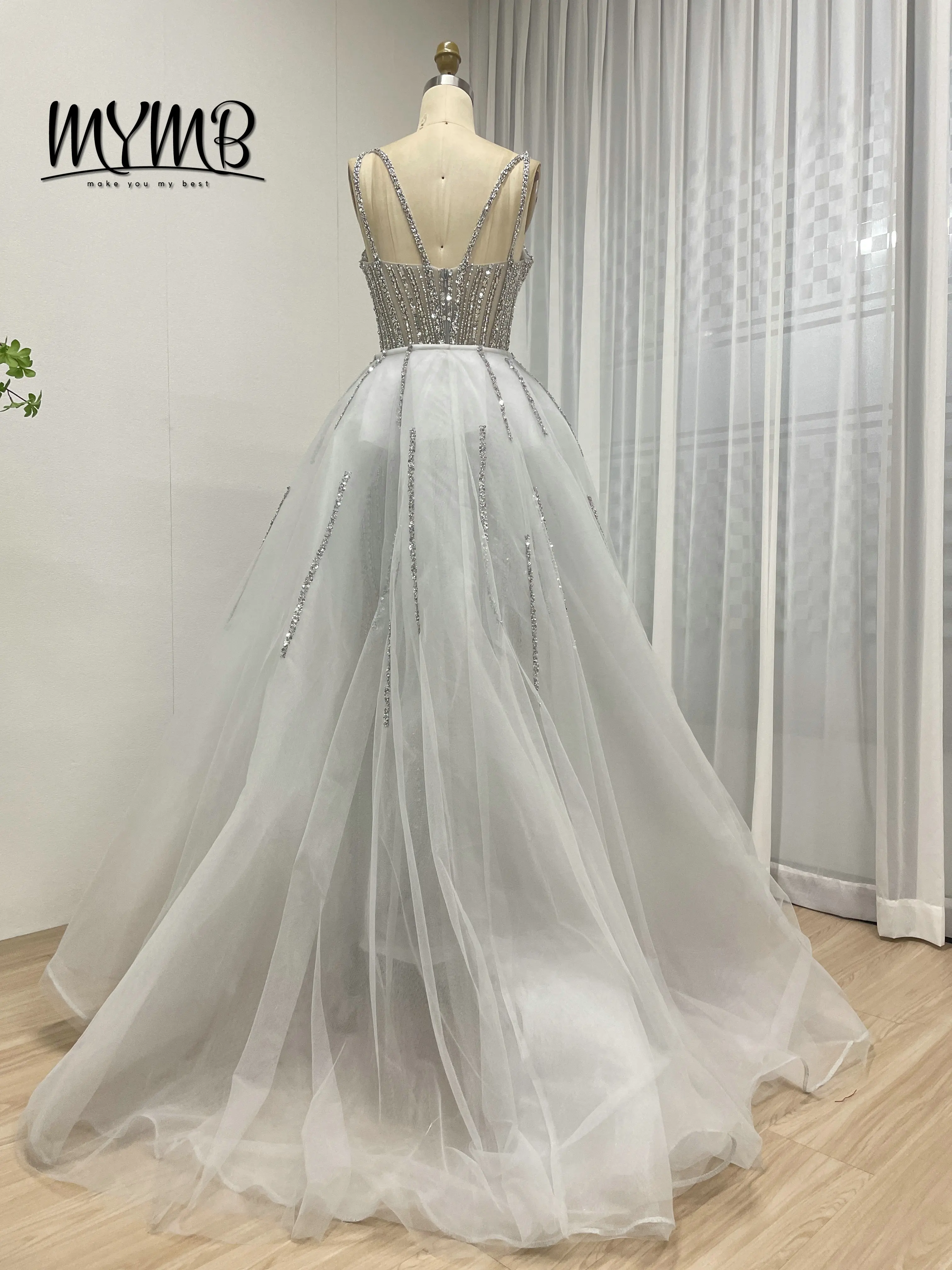Mymb prata sexy chique sereia casamento luxo rosa frisado vestidos de noite overskirt elegante formal vestidos de festa para mulher my30161