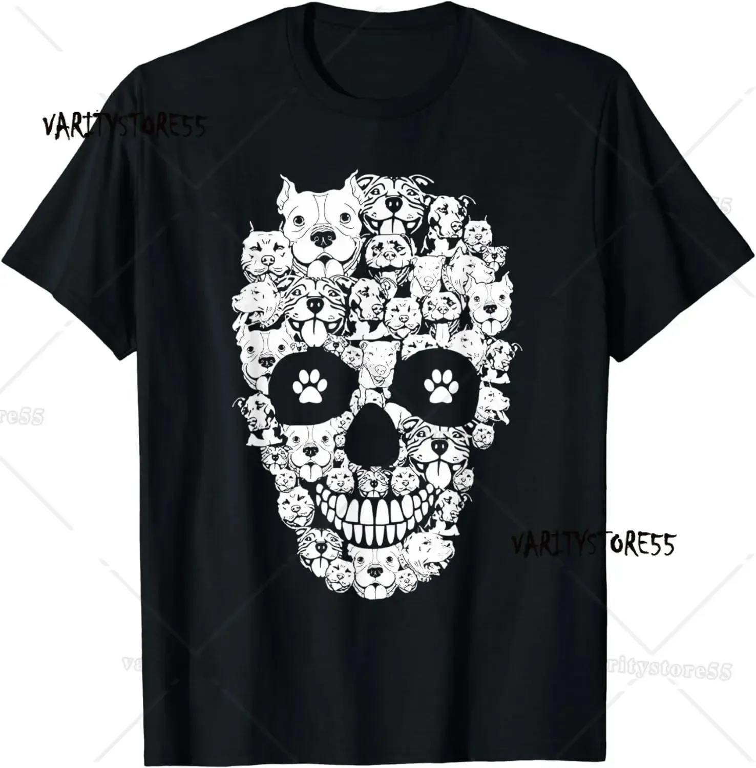 Halloween Funny Pitbull Dog Skull Pittie Skeleton Silhouette 100% Cotton T-shirt Men's Funny Men O-Neck Short Sleeve