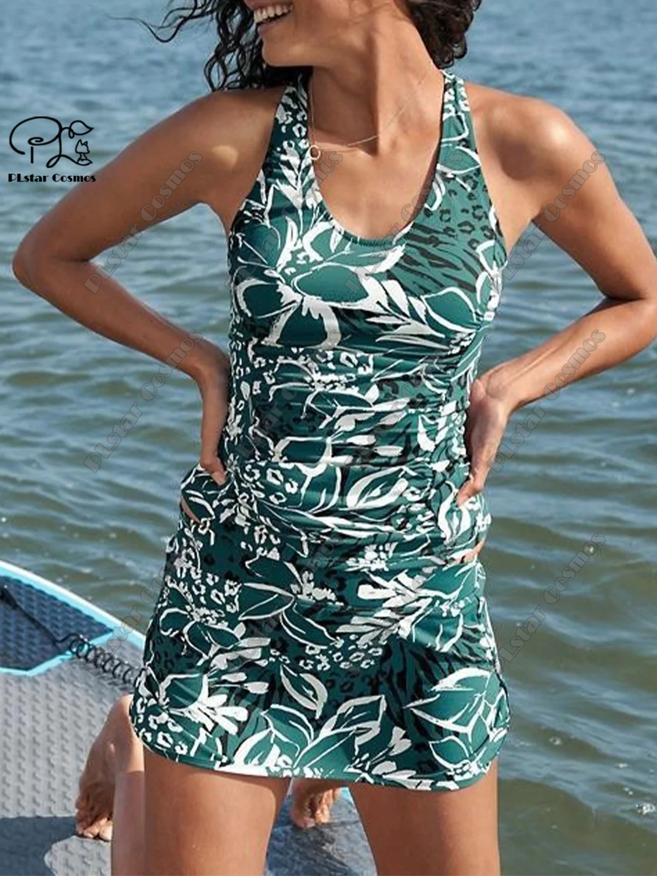 Women's summer small fresh floral 3D printed vest dress style two-piece swimsuit suit holiday travel new swimsuit B-6