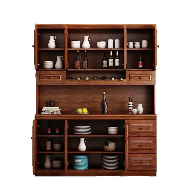 Solid wood dining kitchen cabinet storage wall integrated with living room tea storage cabinet