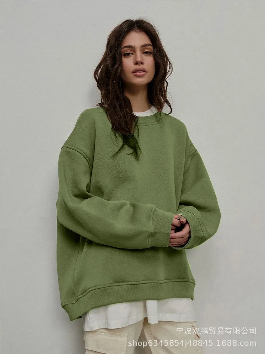 Pullover Loose Fit Hoodie Casual with Crew Neck Long Sleeve Standard Length Single Pullover Closure Japanese Korean Women Hoodie