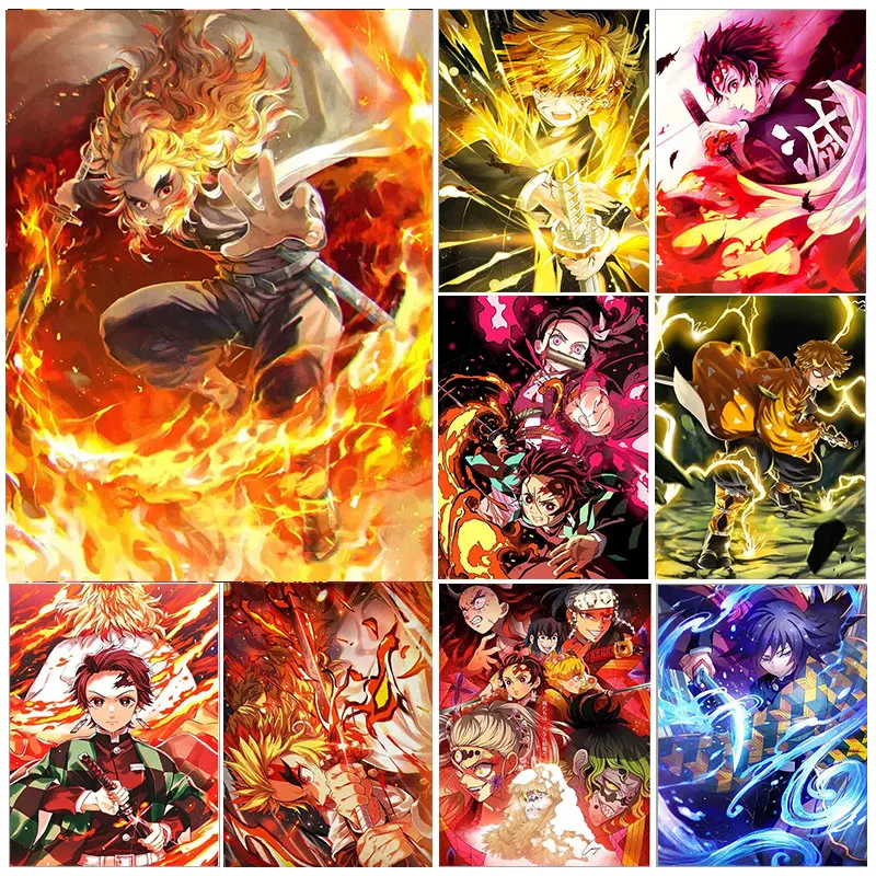 5D Diamond Painting New Demon Slayer Full Diamond Embroidery Anime Character Mosaic Picture DIY Rhinestone Art Home Decoration