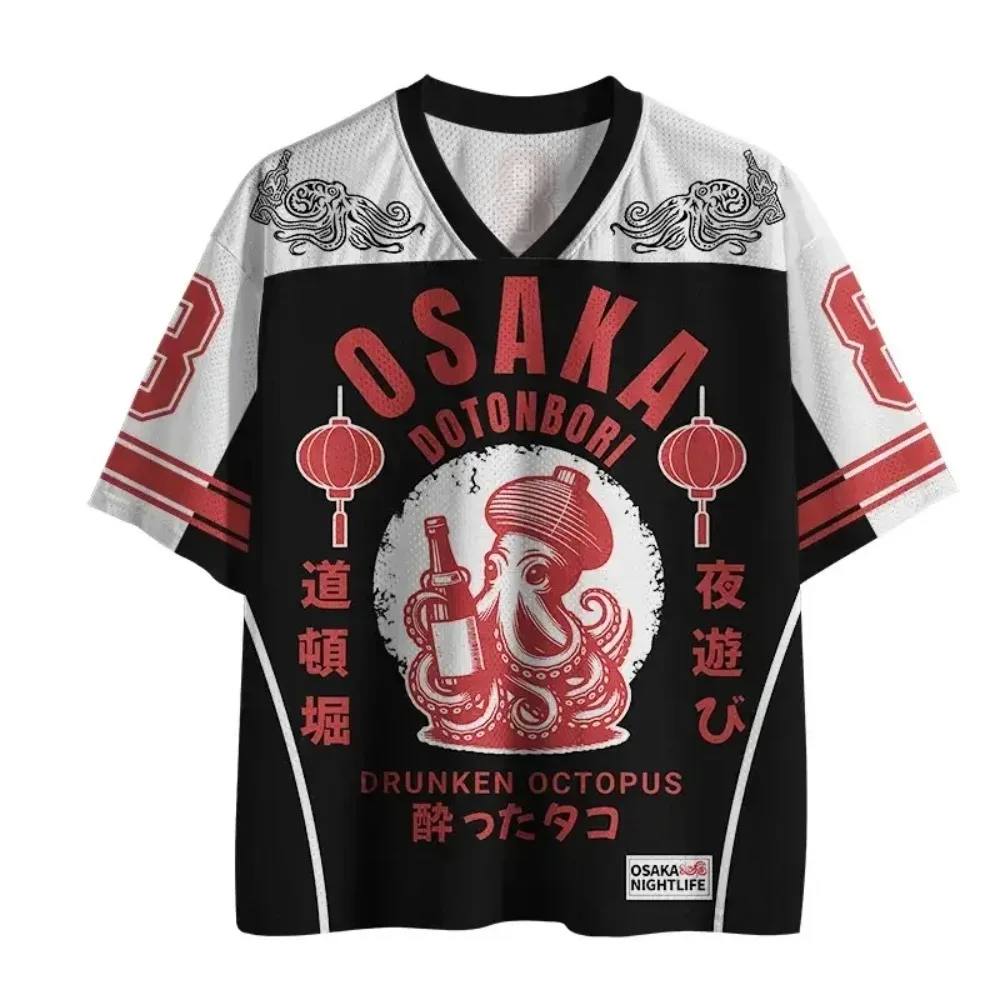 Japanisches klassisches Oktopus 3D-Druck Sport-Schnelltrocken-Herren-T-Shirt mit V-Ausschnitt, Outdoor, Streetwear, Casual, Original Subkultur Y2K, Elternkleidung – Detail 12
