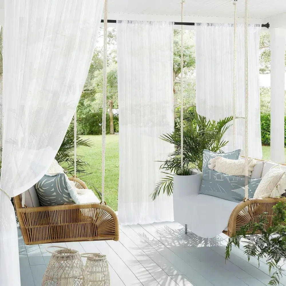 Outdoor Mesh Screen Garden Patio Mosquito Netting White Black Breathable Curtain For Balcony Pergola Easy Rod Pocket Setup