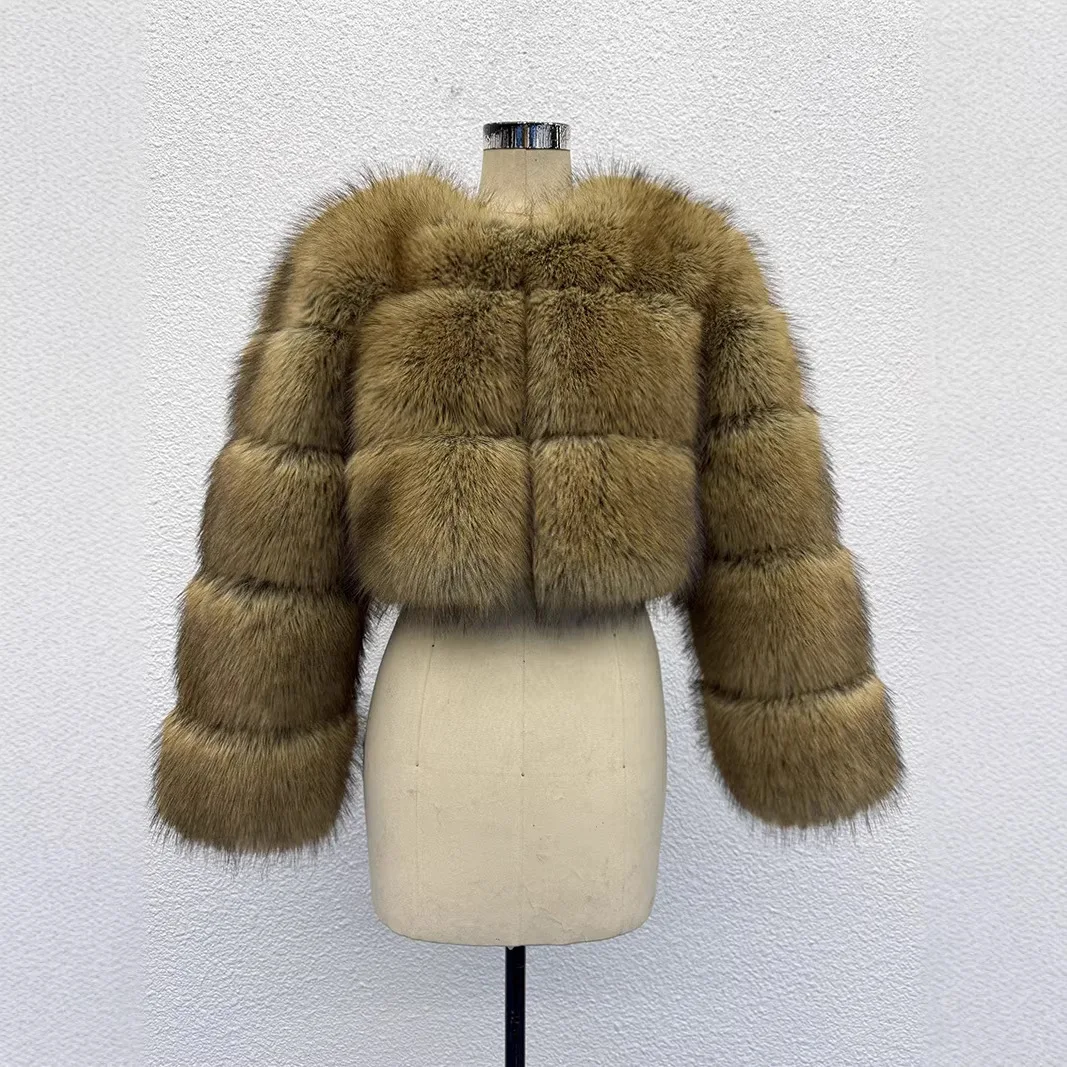 

Осенне-зимние короткие пальто из искусственного меха лисы, элегантные теплые куртки, женские шубы из искусственного меха енота