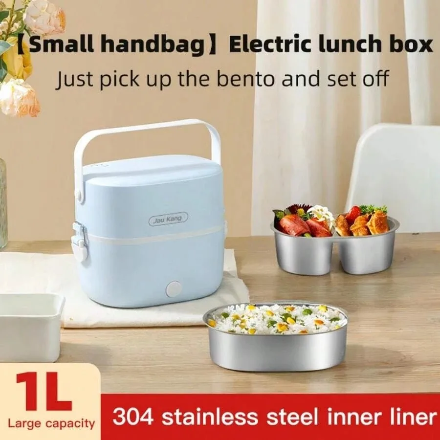 Portable Lunch Box 2 Layers Leak-proof Sealing Liner Food Heater Warmer Automatic Power Off 1L Rice Cooker for Office Dormitory