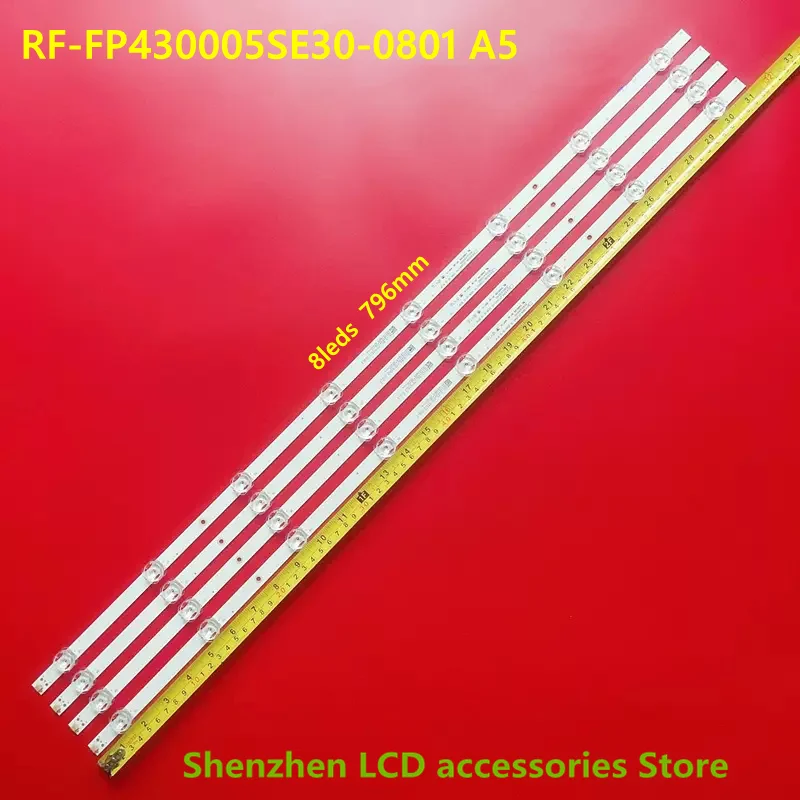 

1TV=6PCS LED Strips for 43"TV XIAOMI MI 4S L43M5-5ARU RF-FP430005SE30-0801 A5 70401-01023 HV430QUBH 796mm 8leds