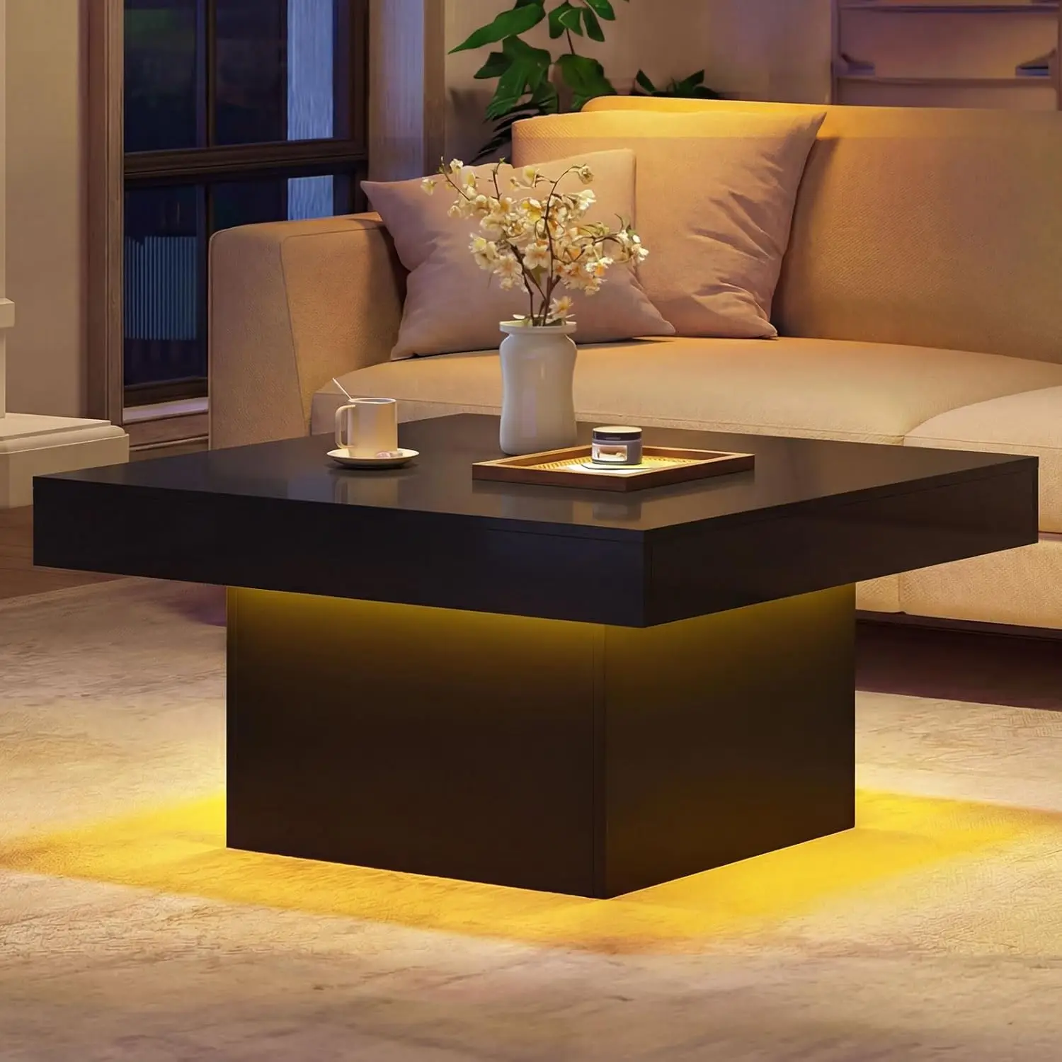 

LED Coffee Table, Square Center Table with Remote, 21 Dynamic Modes, 20 Static Colors, Adjustable Brightness, Customized