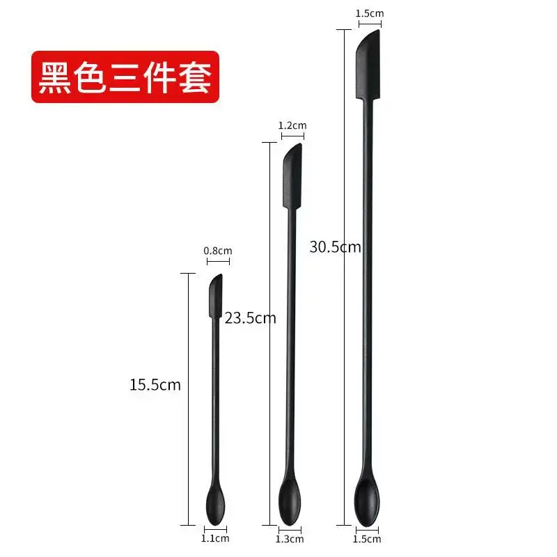 3Pcs Black Silicone Beauty Spatula 3Sizes Long Handle Scooper for Cosmetics Lotion Jam Jar Kitchen Makeup Use
