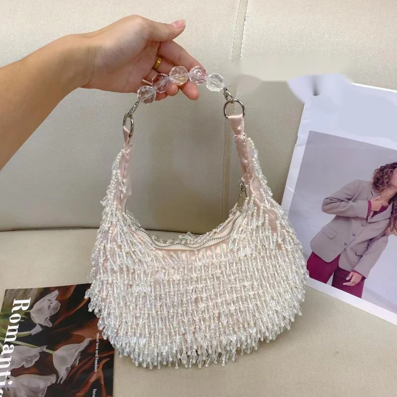 Niche Design Armpit Bag Pearl Beaded Handmade Handbag Women Evening Bag Wedding Party Clutch Purse Beads Beading Shoulder Bag