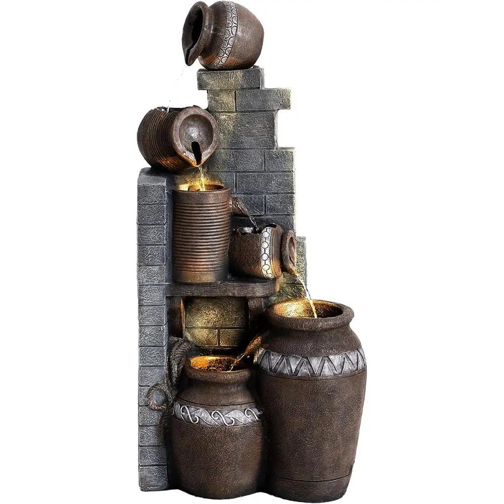 Outdoor Water Fountain, Garden Waterfalls with LED Lights, 6 Tier Indoor/Outdoor Floor Standing Water Fountain or Garden, Patio