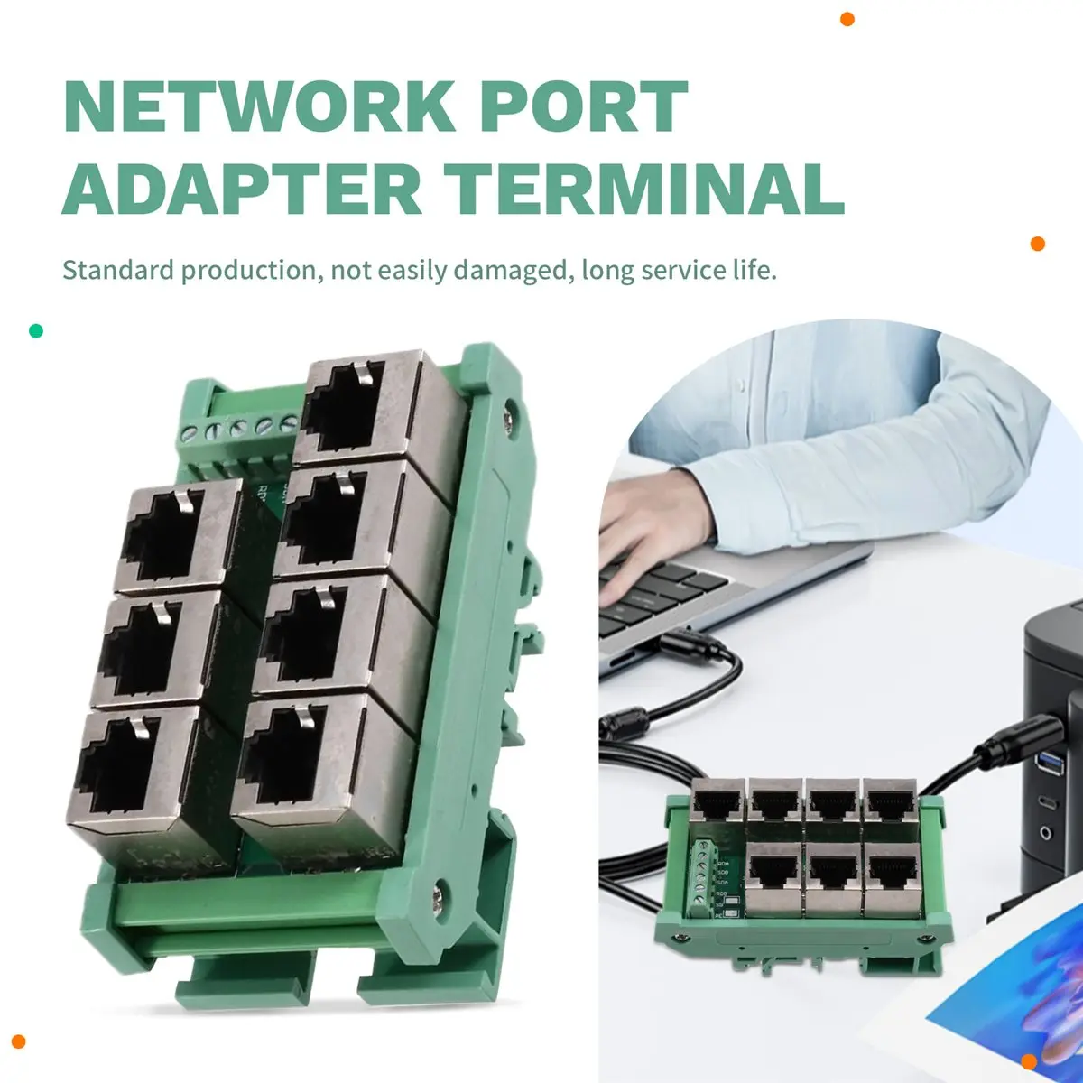 DT81 RJ45 Male/Female Connector to 7-Pin RJ45 Connector, Network Adapter Terminal Block, Breakout Module for Wiring Test