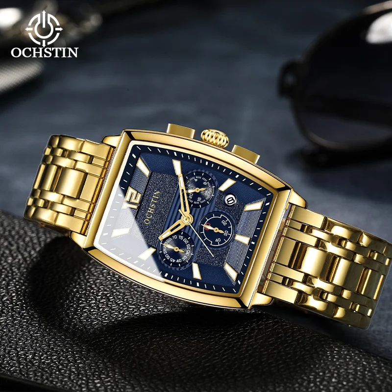 ساعات حركة كوارتز من OCHSTIN، هيكل مربع، ساعة يد من الفولاذ المقاوم للصدأ، مجموعة ملاحية مقاومة للماء، ساعة كلاسيكية فاخرة
