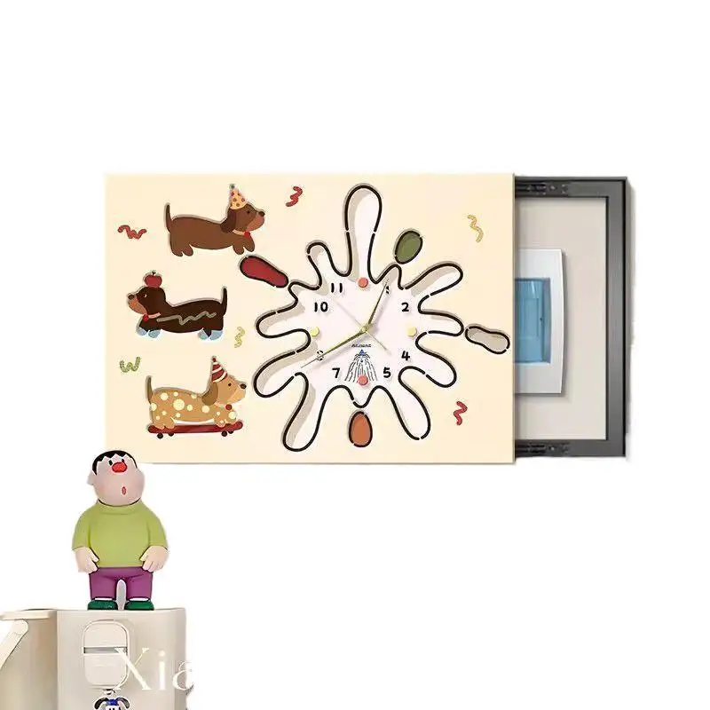 

ins wind cartoon meter box decorative painting with clock creative switch box strength electric box cover ugly mural