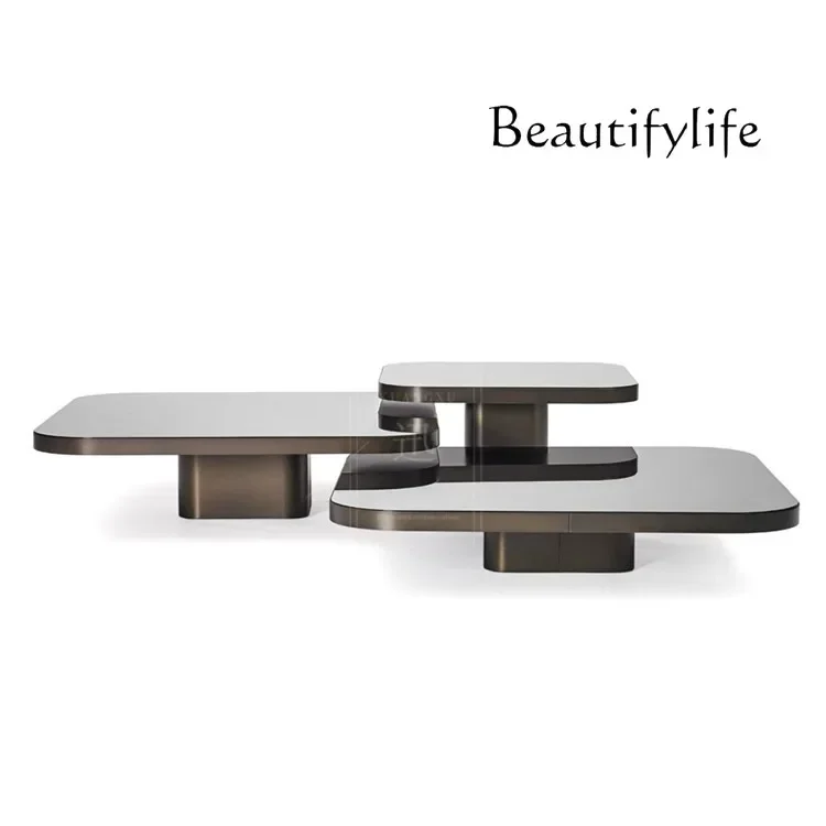 N Modern light luxury marble coffee table designer model house villa living room rectangular high and low tea table combination