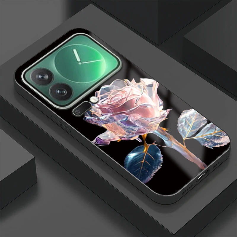 

Чехол для телефона Xiaomi 17 с принтом розы и цветком для Xiaomi 17 Pro Max 15 Ultra 15T 14T 14 13T 13 Pro, противоударный чехол из закаленного стекла