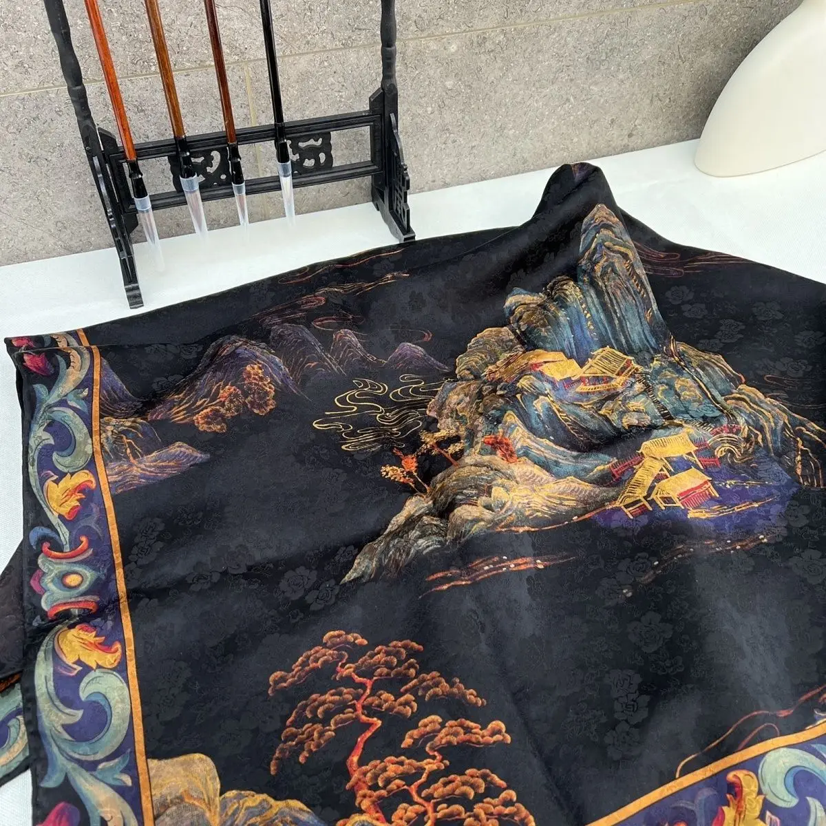 High Quality Real Silk Women's Chinese Retro Old Materials Front Spray Fragrant Cloud Yarn 106*106cm Scarf Shawl Square