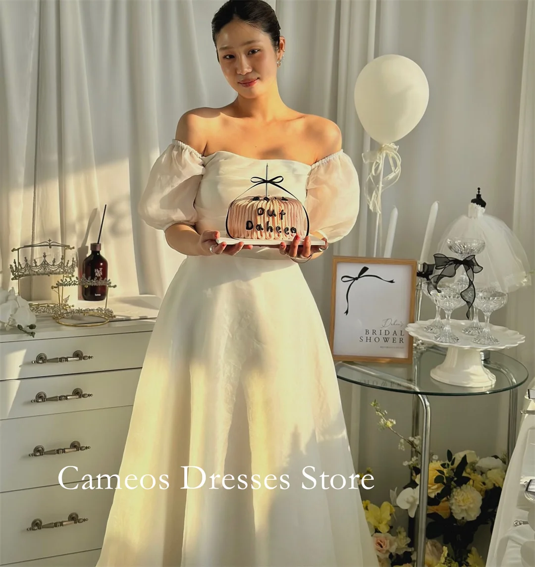 

SONDR Customized Strapless Ivory Organza Simple Wedding Dresses Puff Sleeves A-Line Korea Brides Gowns Women Bridal Dresses