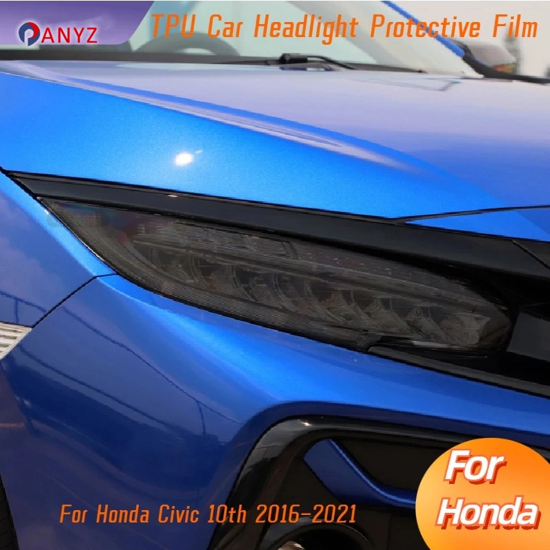 

For Honda Civic 10th 2016-2021 Car Headlight Protective Tint Film Smoke Black Transparent TPU Transparent Sticker Accessories