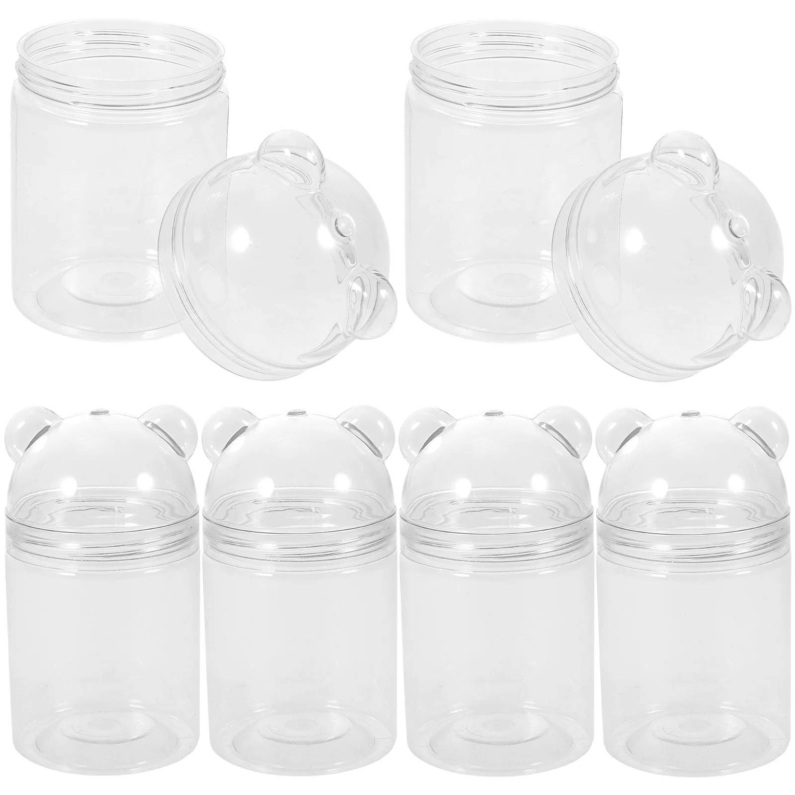 6 قطع من برطمانات الحلوى مع أغطية زجاجات صغيرة وواضحة وحامل PET وجبة خفيفة صغيرة #3