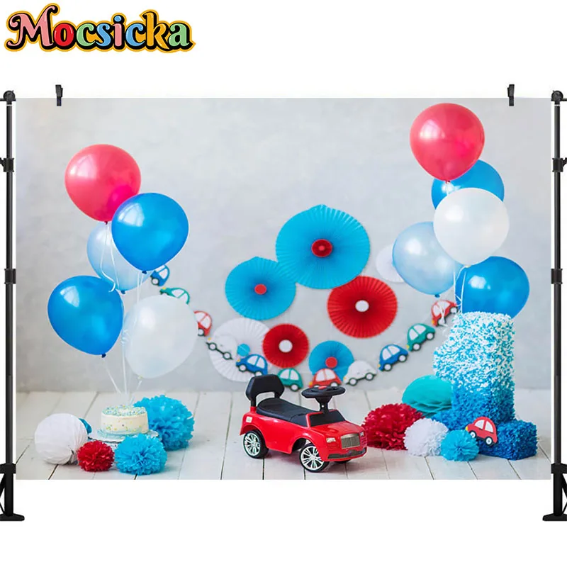 Mocsicka Baby One Birthday Backdrop Photocall Props Balloon Brick Wall Party Decor Background Photography Photo Studio Banner