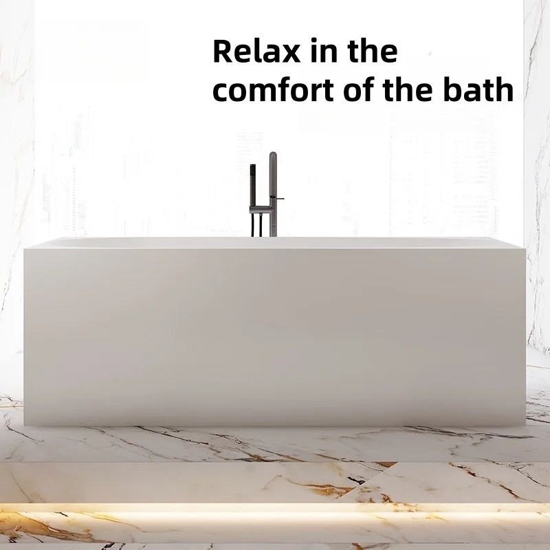 Freestanding Soaking Bathtub, Modern White Acrylic Soaking Tub, 1.3-1.7m/51-67in, Center Drain 1-Person Tub for Hotel Villa Use