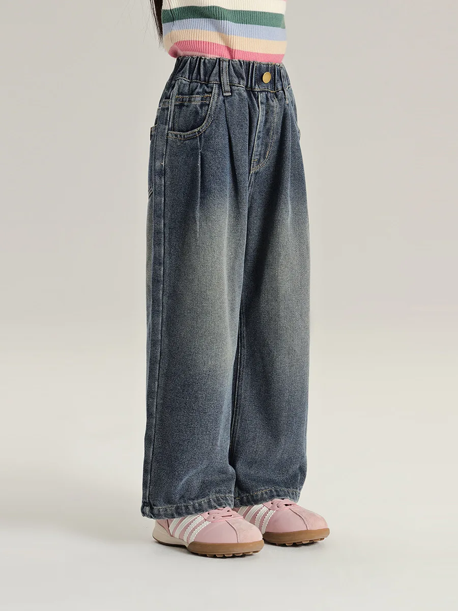 New arrivals for autumn and winter: Girls' pants, Autumn 2024 new style, versatile straight-leg denim pants