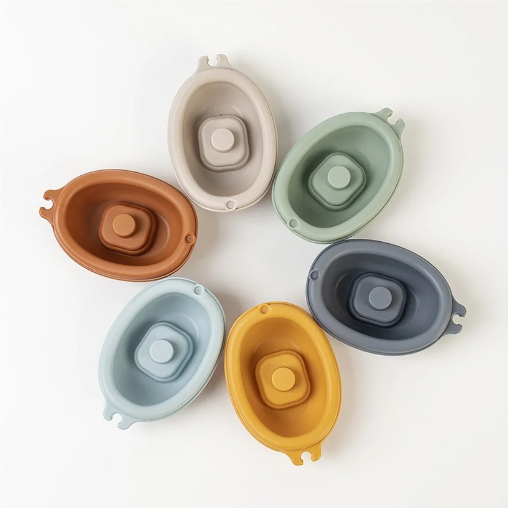 어린이 욕실 쌓을 수있는 부동 보트 장난감 유아 및 유아 목욕 및 물놀이 스태킹 보트 동물 손가락 세트 장난감