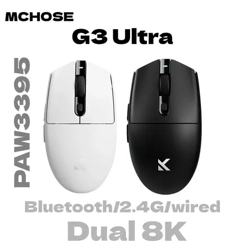 MCHOSE G3 souris de jeu Tri-Mode Ultra sans fil PAW3395 26000DPI 8K taux d'érollage 64g souris de bureau Ultra-légère