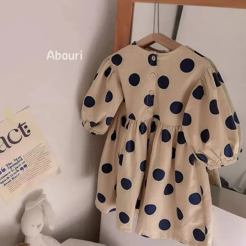 

Girl Baby Long sleeved Polka Dot Dress Girl Big Round Dot Dress Children's Princess Spring and Autumn New