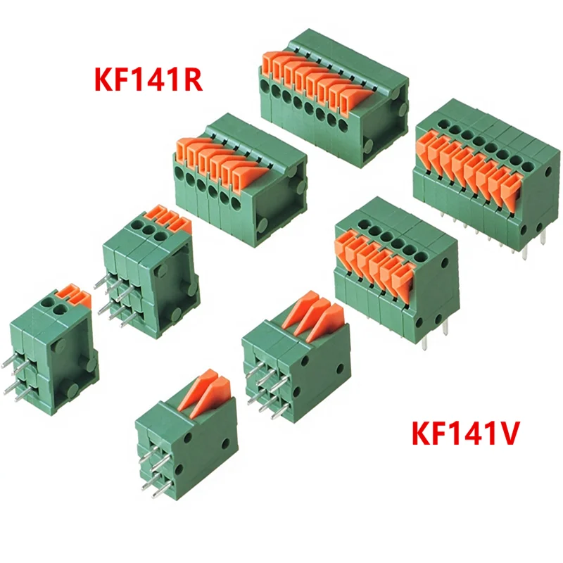 10Pcs KF141R KF141V PCB Spring Screwless Terminal Block 2.54mm 2/3/4/5/6/7/8/9/10 Pin Straight / Bent Foot PCB Mount Connector