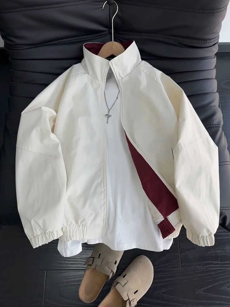 

American Color Block Sport Jacket Men's Spring Fashion Cleanfit Pilot Jacket Silhouette Stand Collar Baseball Uniform