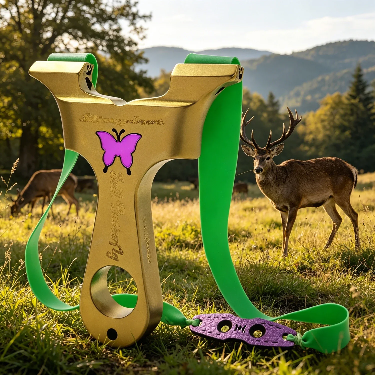 Stainless Steel Gold Dragon Tooth Slingshot Butterfly Pattern High Precision Outdoor Shooting Catapult