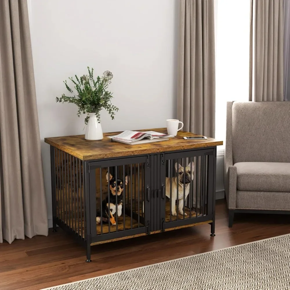 

Double Dog Crate with Divider for 2 Small or 1 Dog, Furniture Style Kennel Indoor Cage with Removable Panel