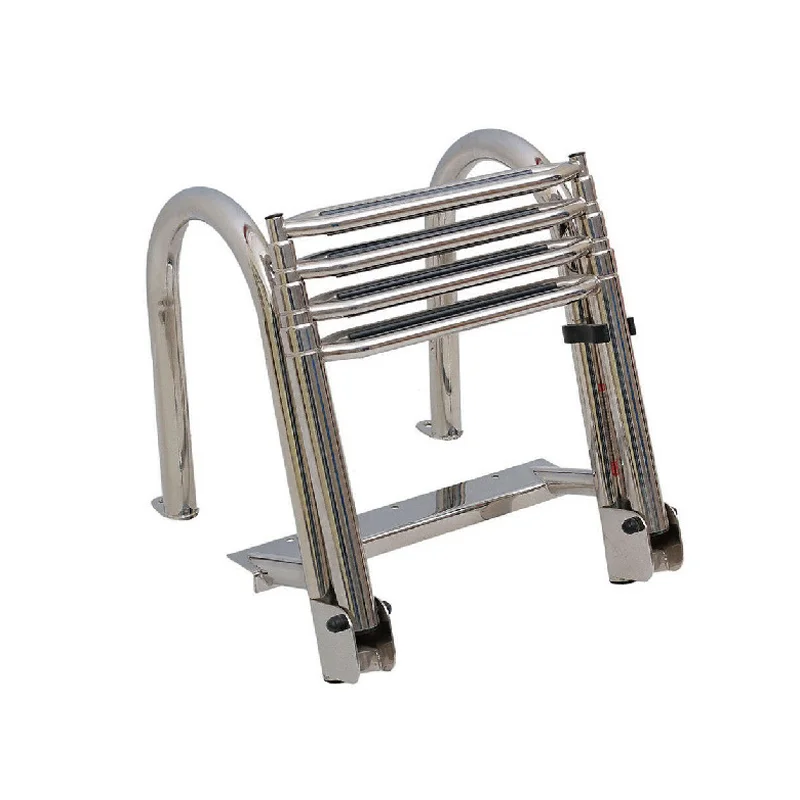 ISURE 4 Steps 316/304 Stainless Steel Pontoon Boat Folding Ladder Telescoping Ladder With Safety Handrail