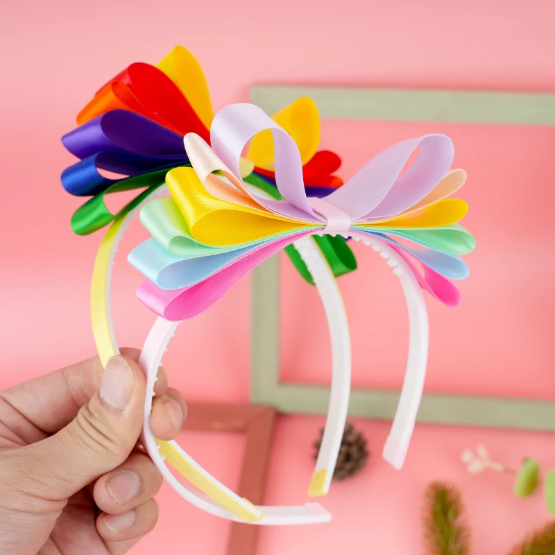 

Rainbow Ribbon Bow Headband Sweet Girls Hair Hoop Colorful Party Hair Accessory for Birthday Holiday Celebration Dress Up Decor
