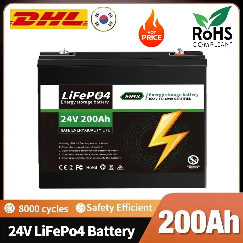 

✅8000+ cycle life 24V 200Ah Lifepo4 Battery Lithium iron phosphate Cell,For wheelchair RV Motorcycle Electric Car Solar Marine