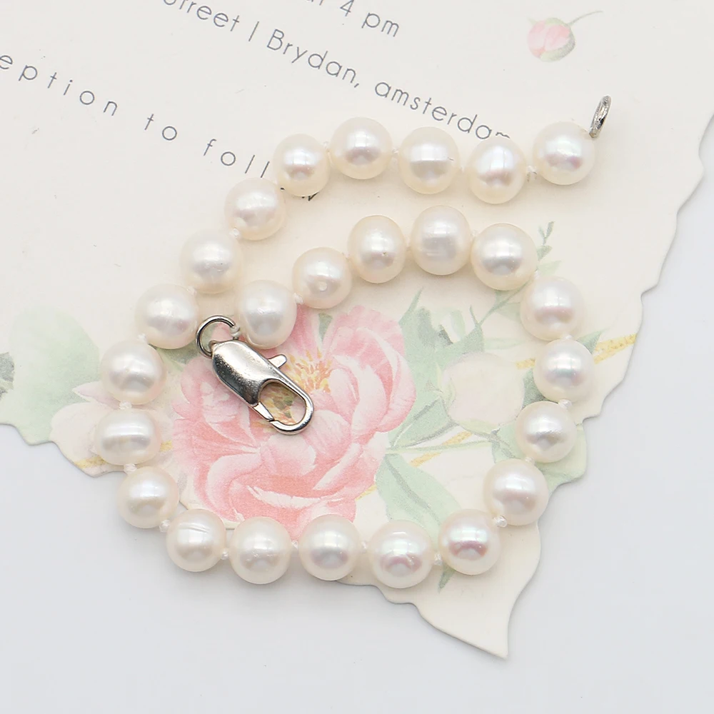 

7-8mm Round Natural Freshwater Pearl Beaded Bracelet with Silver Lobster Clasp Accessory For Elegant Woman Jewelry Gift