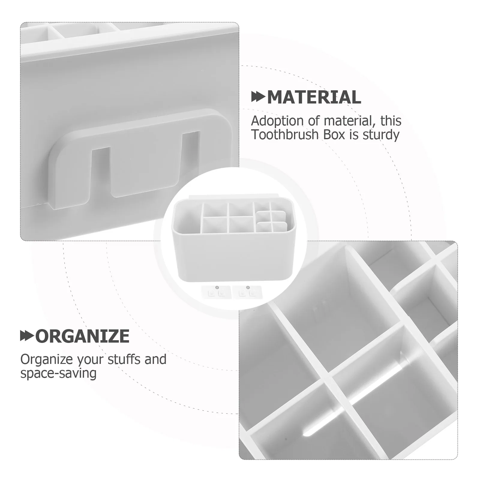 

Toothbrush Box Bathroom Organizer Nail-Free Storage Container Multi-Grid Holder Storage Box for Desktop and Home