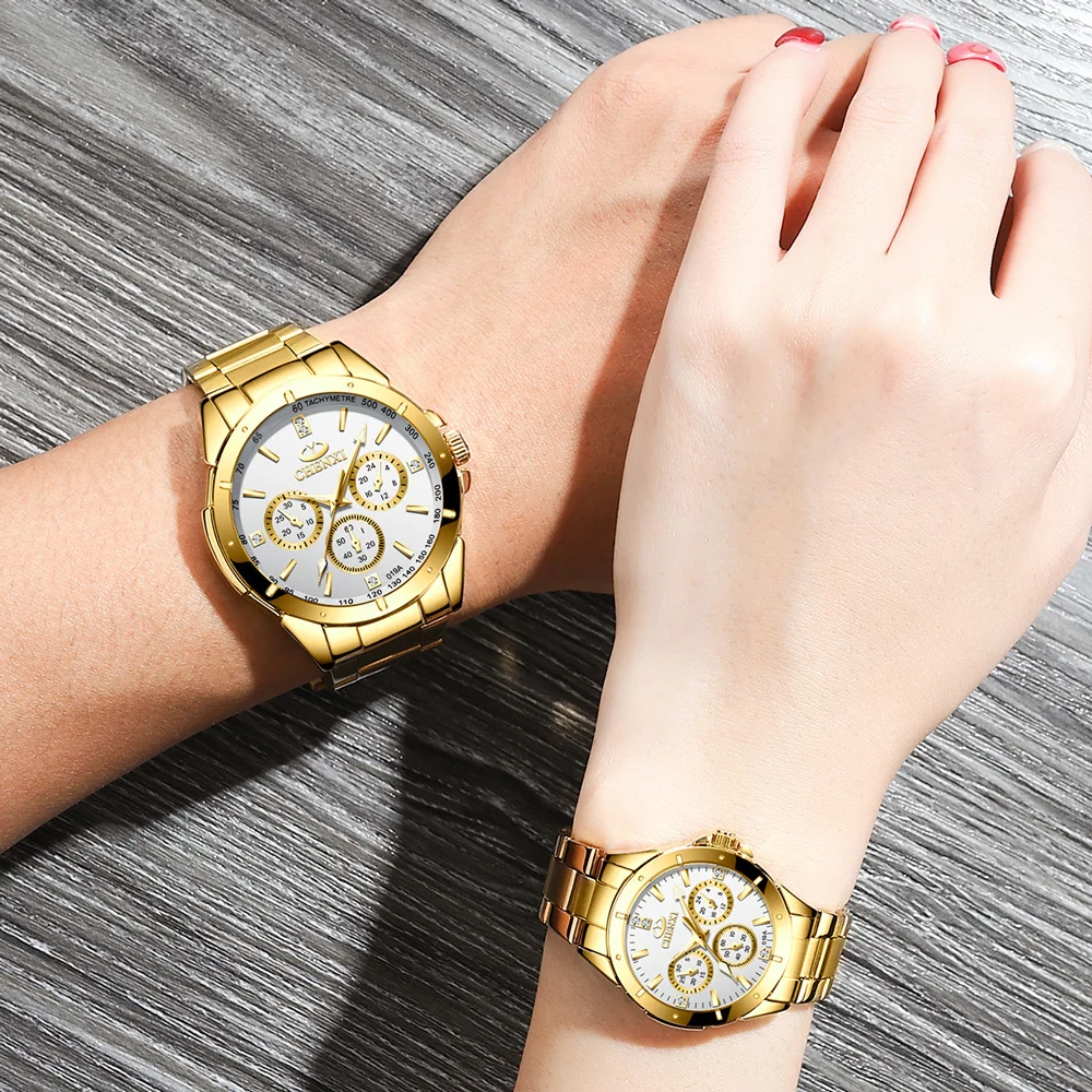 CHENXI 019A Golden Men Watches Luxury Steel Band Quartz Wrist Watch Casual Dress Waterproof Clock Relogio Masculino