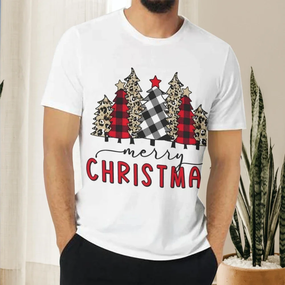 Merry Christmas Print T-Shirt for Men and Women, Santa Claus Graphic Tee, Holiday Gift Tops, Holiday Party Tee, Graphic T Shirts