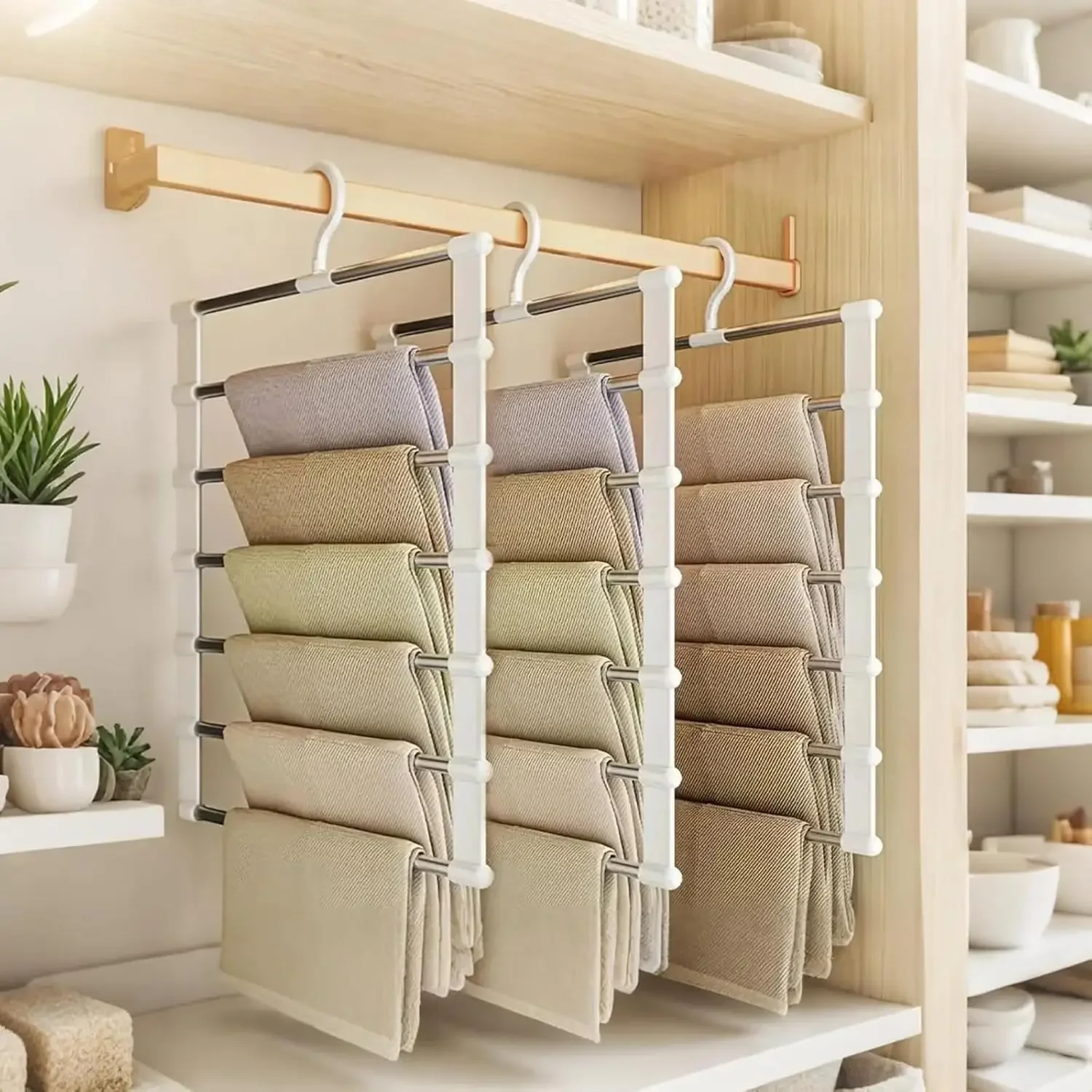 Foldable Pants Hanger Multi Layer Non Slip Clips Space Saving Closet Organizer for Trousers Storage Collapsible Hanging System