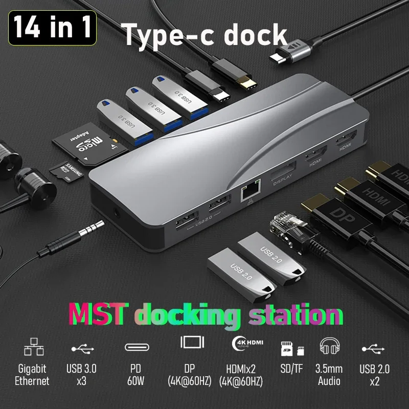 14 In 1 Docking Station Thunderbolt 3/4 USB-C Splitter HDMI 4K Port Hub Dock for Air Mac Apple MacBook Pro Laptop Accessories