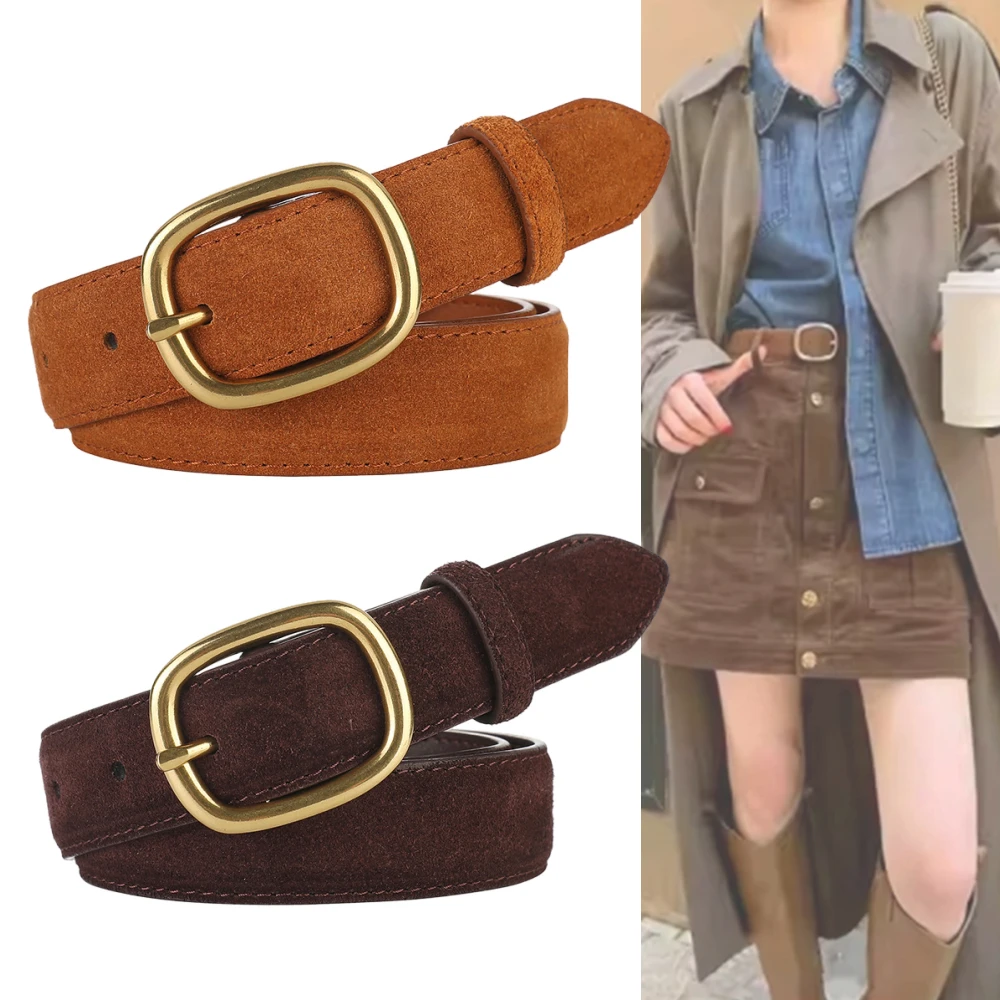 

Suede Cowside Lady Belt Vintage Geniune Leather Women's Belt High-class Feeling Matching Jeans Cowhide Frosted Belt Fashion