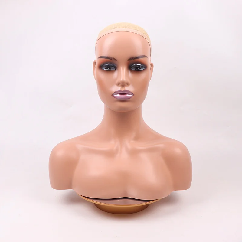 Nunify cabeza de Maniquí de Pvc con hombros, cara sonriente, maquillaje diferente, pelo falso femenino, pelucas, sombreros, gafas, cabezas de