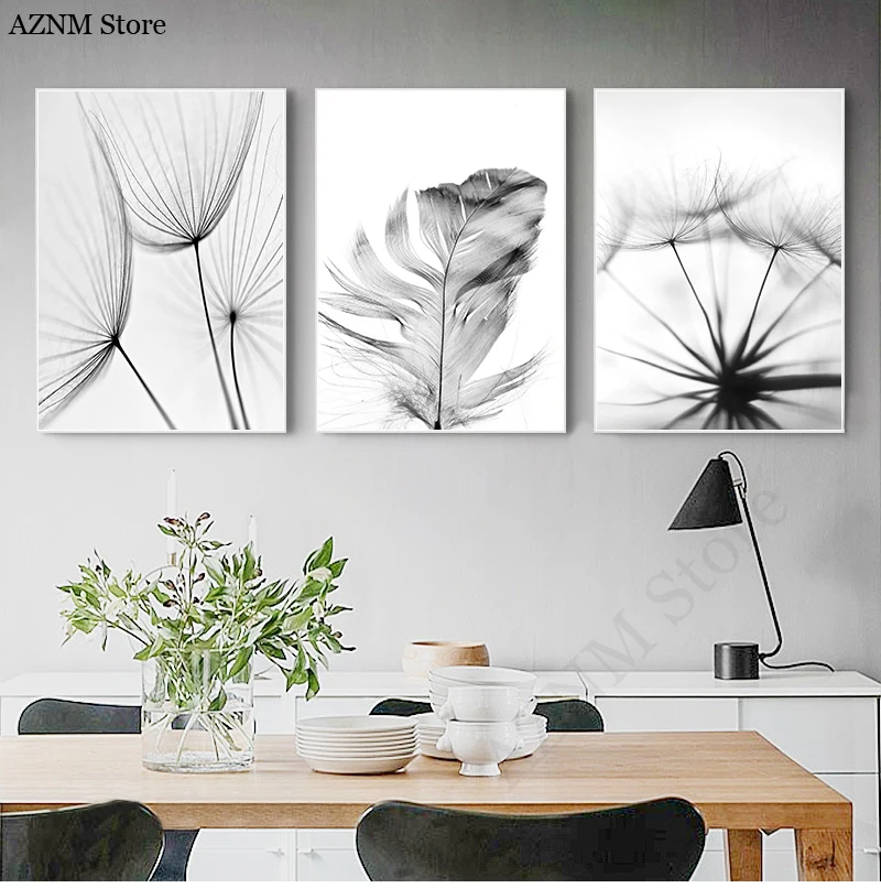 Posters Black And White Flower Print Fresh Wall Art Feather 