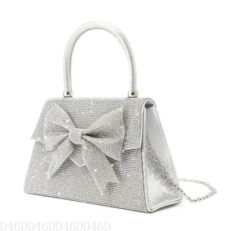 

652F Sparkling Rhinestones Handbag With Butterfly Knots Evening Bag Fashionable Women's Accessory For Wedding Receptions
