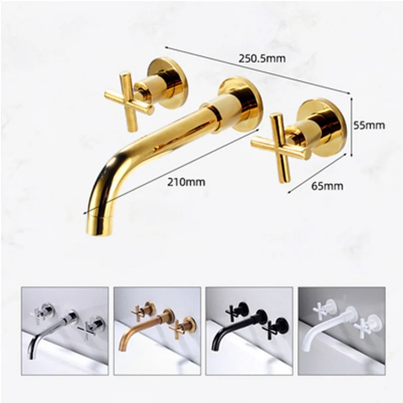 

Antique Black Brass Bathroom Basin Faucet Concealed Wall Mounted Double Cross Handles Hot Cold Sink Mixer Tap 360 Swivel Spout